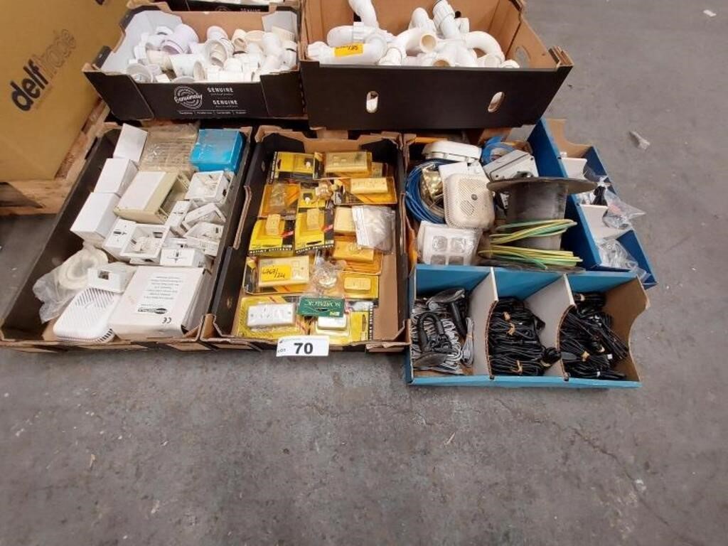 5 Boxes Electrical Fittings, Components, Cable