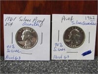 1961 & 1962 Proof Silver Quarter 90% Silver