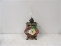B&H Oil Lamp w/Hand Painted Flowers & Chimney 22in