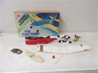 Cox Airplane Box (Good) & 3 Engines & Plane Parts