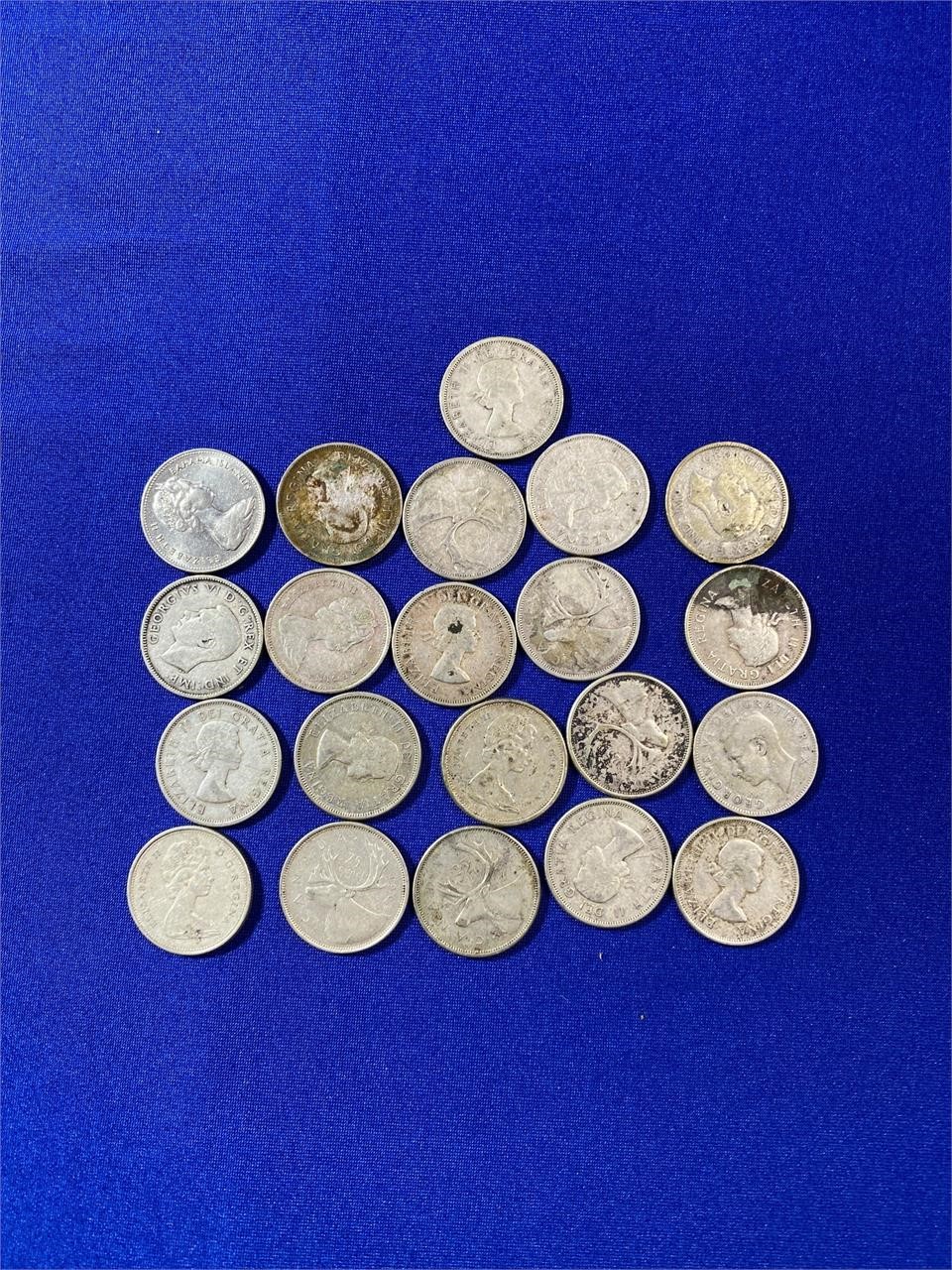 (21) Candian Silver Quarters