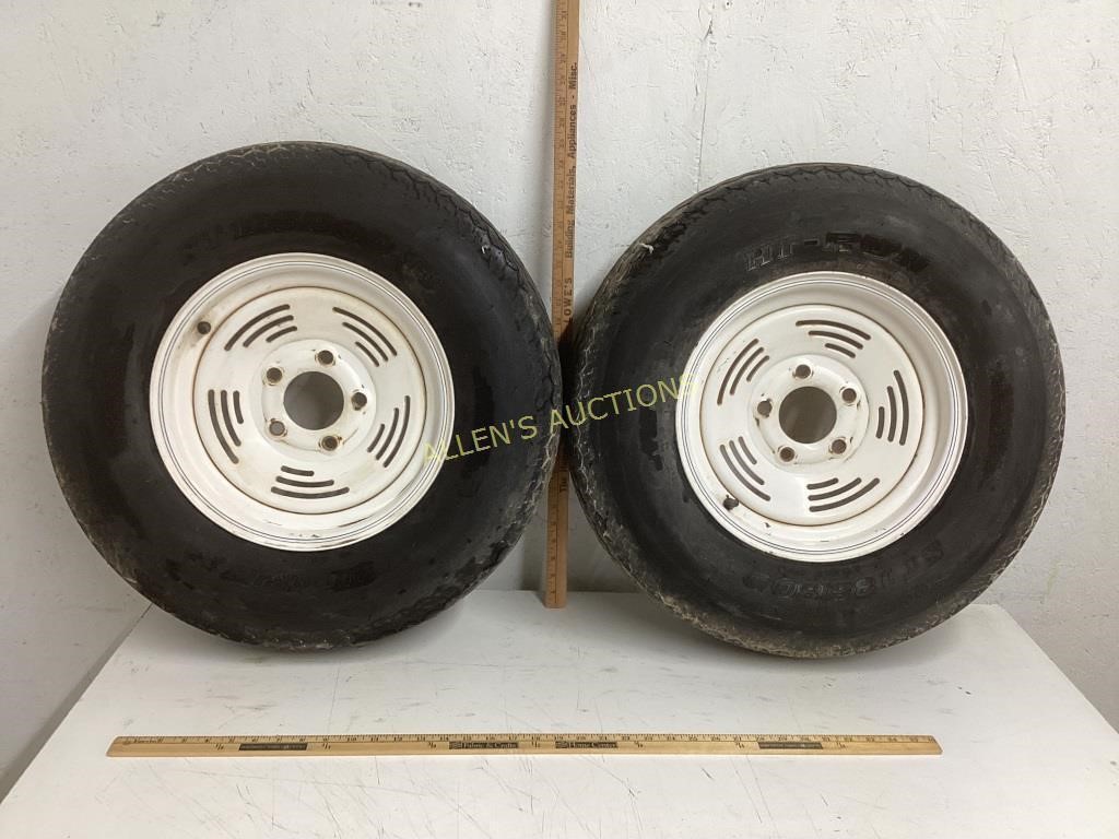2 USED TRAILER TIRES AND RIMS