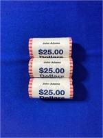 Group of (3) $25 Rolled Coins - John Adams