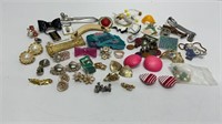 Vintage brooches/pins, and clip on earrings/ key