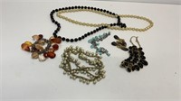 (2) silk wrapped necklaces, metal chain bracelets