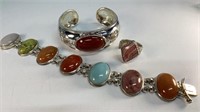 Earth tones stones cuff and link bracelet,