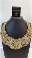 Global Chic gold collar by Iman, green stones set