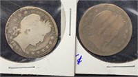 1893, 1893-S Silver Barber Quarters (2 coins)