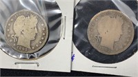1892, 1892-O Silver Barber Quarters (2 coins)