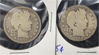 1895, 1896 Silver Barber Quarters (2 coins)