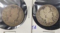 1900-O, 1901 Silver Barber Quarters (2 coins)