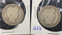 1905, 1906 Silver Barber Quarters (2 coins)