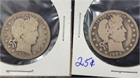 1903, 1903-O Silver Barber Quarters (2 coins)