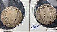 1906-D & -O Silver Barber Quarters (2 coins)