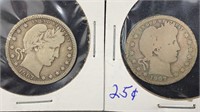 1907 Full Rim, 1907-D Silver Barber Quarters (2