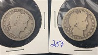 1907-O & -S Silver Barber Quarters (2 coins)