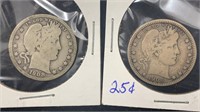 1908, 1908-O Silver Barber Quarters (2 coins)