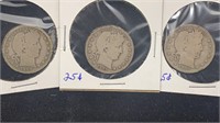 1908-D, 1909-D & -S Silver Barber Quarters (3