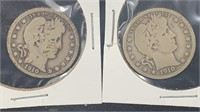 1910, 1910-D Silver Barber Quarters (2 coins)