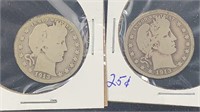 1913, 1913-D Silver Barber Quarters (2 coins)