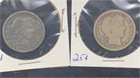 1915, 1915-D Silver Barber Quarters (2 coins)