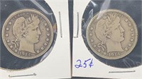 1914, 1914-D Silver Barber Quarters (2 coins)