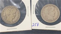 1916, 1916-D Silver Barber Quarters (2 coins)