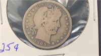 1905-S Silver Barber Quarter