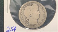 1905-O Silver Barber Quarter