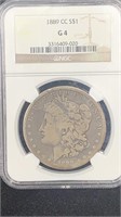 Key: 1889-CC NGC G4 Silver Morgan Dollar