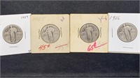 (4) Silver Standing Liberty Quarters