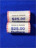 Group of (2) $25 Rolled Coins - James Garfield