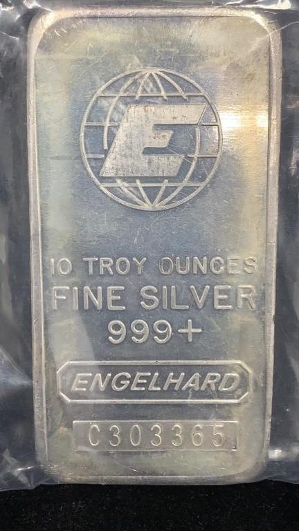10 Troy Oz Engelhard 99.9+ Silver Bar