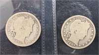 1892, 1897 Silver Barber Quarters (2 coins)