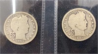 1899, 1901 Silver Barber Quarters (2 coins)