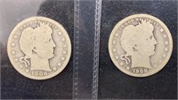 1906-D, 1908-D Silver Barber Quarters (2 coins)