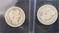 1914, 1914-D Silver Barber Quarters (2 coins)