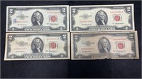 Currency: (4) 1953-A $2 Red Seal United States