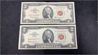 Currency: (2) 1963 $2 Red Seal United States