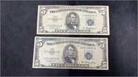 Currency: (2) 1953 $5 Silver Certificate Notes