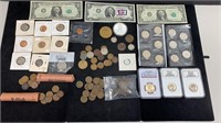 US Coins & Currencies, etc including (3) Slabs,