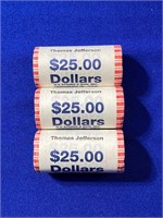 Group of (3) $25 Rolled Coins - Thomas Jefferson
