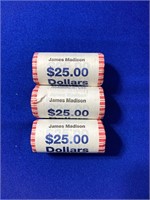 Group of (3) $25 Rolled Coins - James Monroe