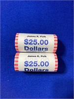 Group of (2) $25 Rolled Coins - James K. Polk