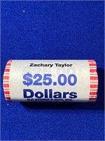 Group of (1) $25 Rolled Coins - Zachary Taylor