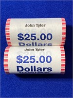 Group of (2) $25 Rolled Coins - John Tyler