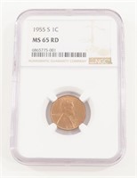 NGC GRADED 1955-S LINCOLN PENNY MS65RD