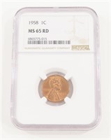 NGC GRADED 1958 LINCOLN PENNY MS65RD