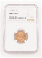 NGC GRADED 1958-D LINCOLN PENNY MS66RD