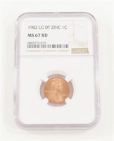 NGC 1982 LINCOLN PENNY LARGE DATE ZINC MS67RD